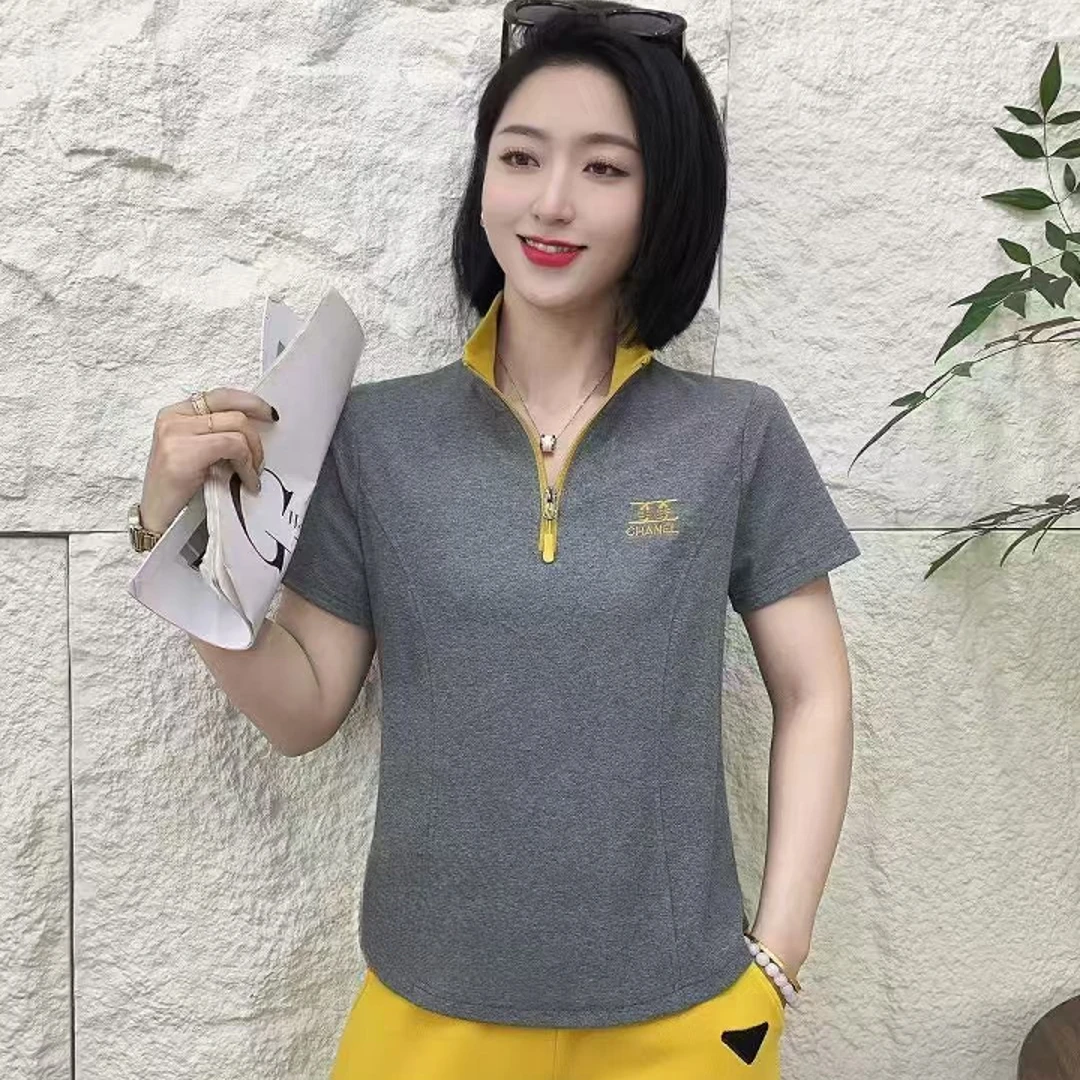 E480【麦子优选】韩版半袖翻领弹力T恤