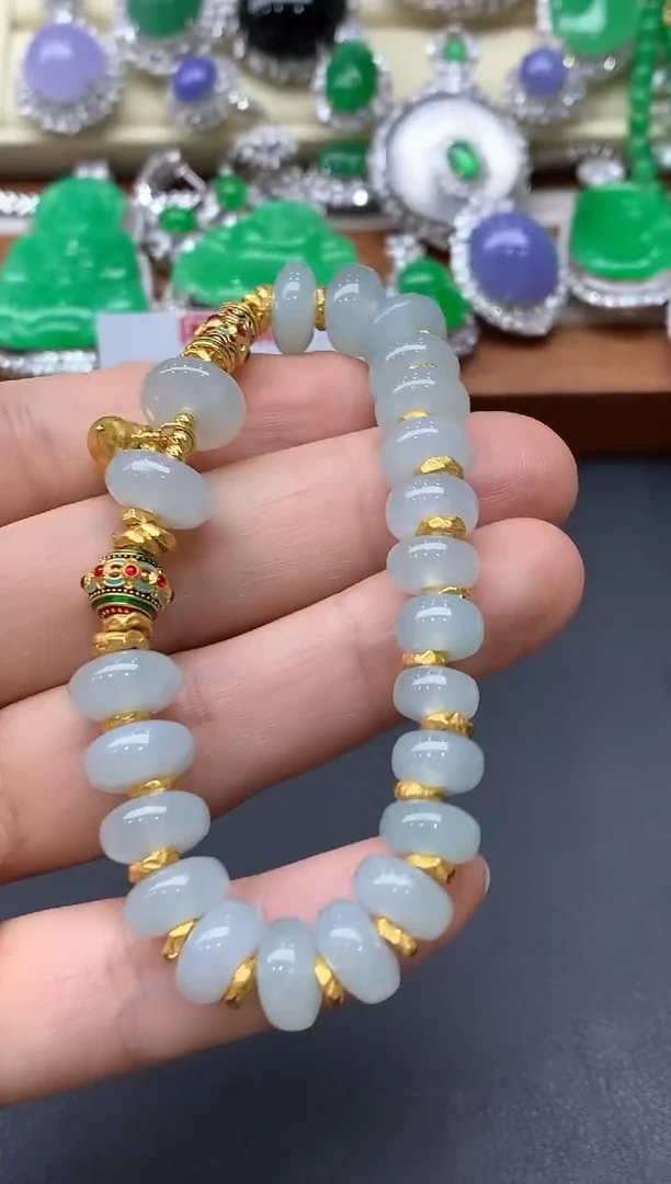 足金镶嵌手链翡翠323-中国好珍宝