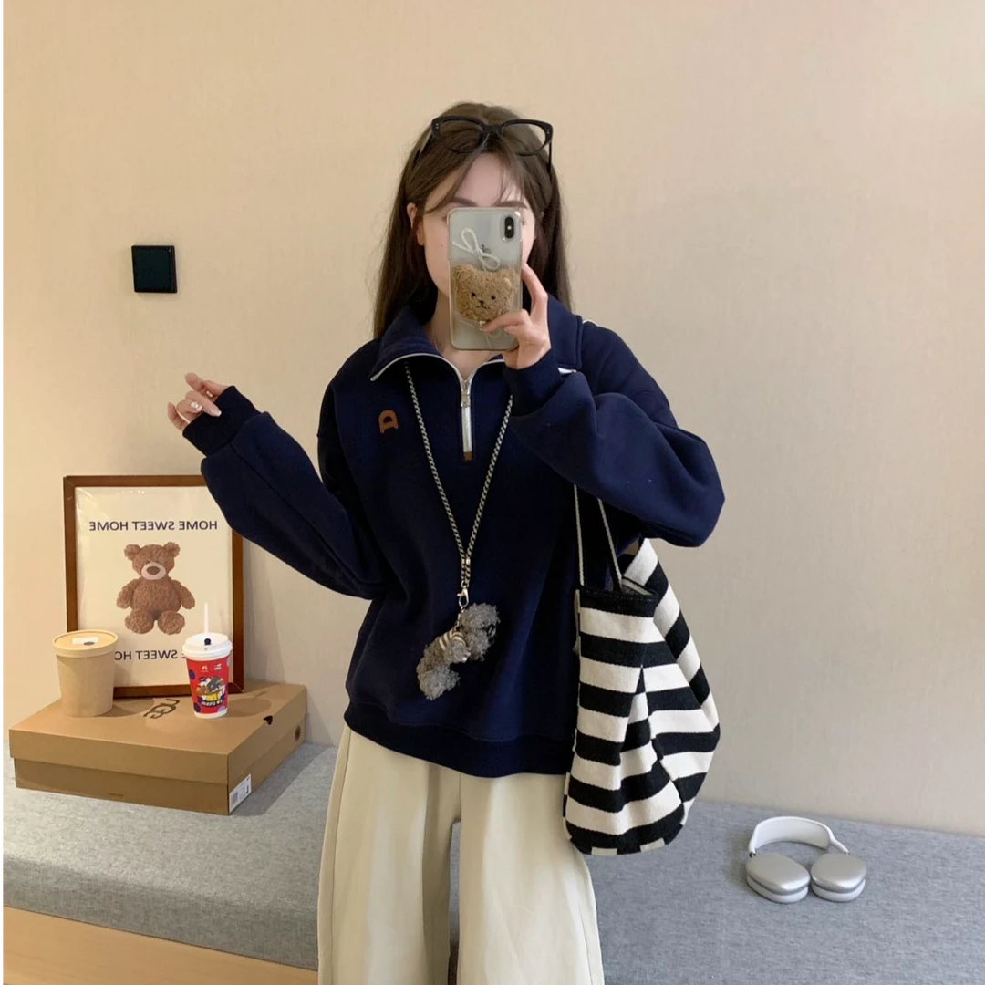 程大大甄选   露思同款加厚奥粒绒时尚D半拉链卫衣8078