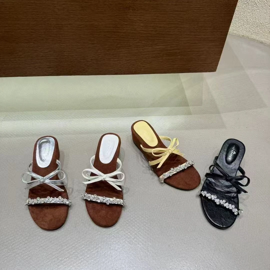 复古气质百搭一字带凉鞋坡跟厚底休闲简约外穿拖鞋女8-3005