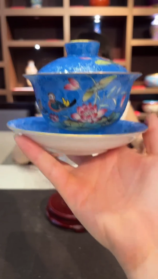 摆件粉彩扒花三才盖碗