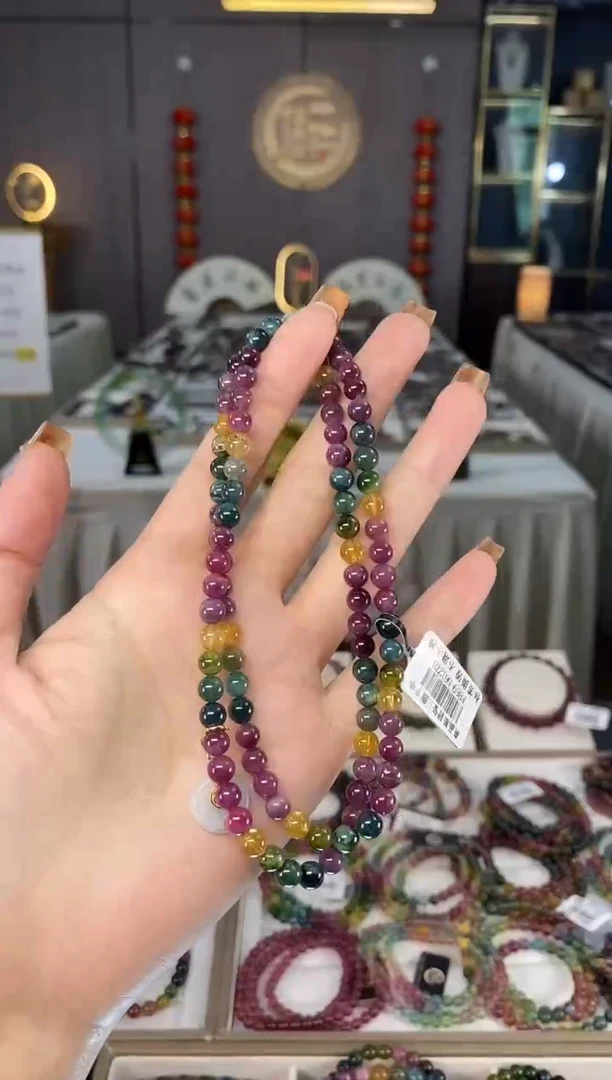 未镶嵌老矿碧玺色标彩虹三圈手串5mm+碧玺dan多样性发货一条