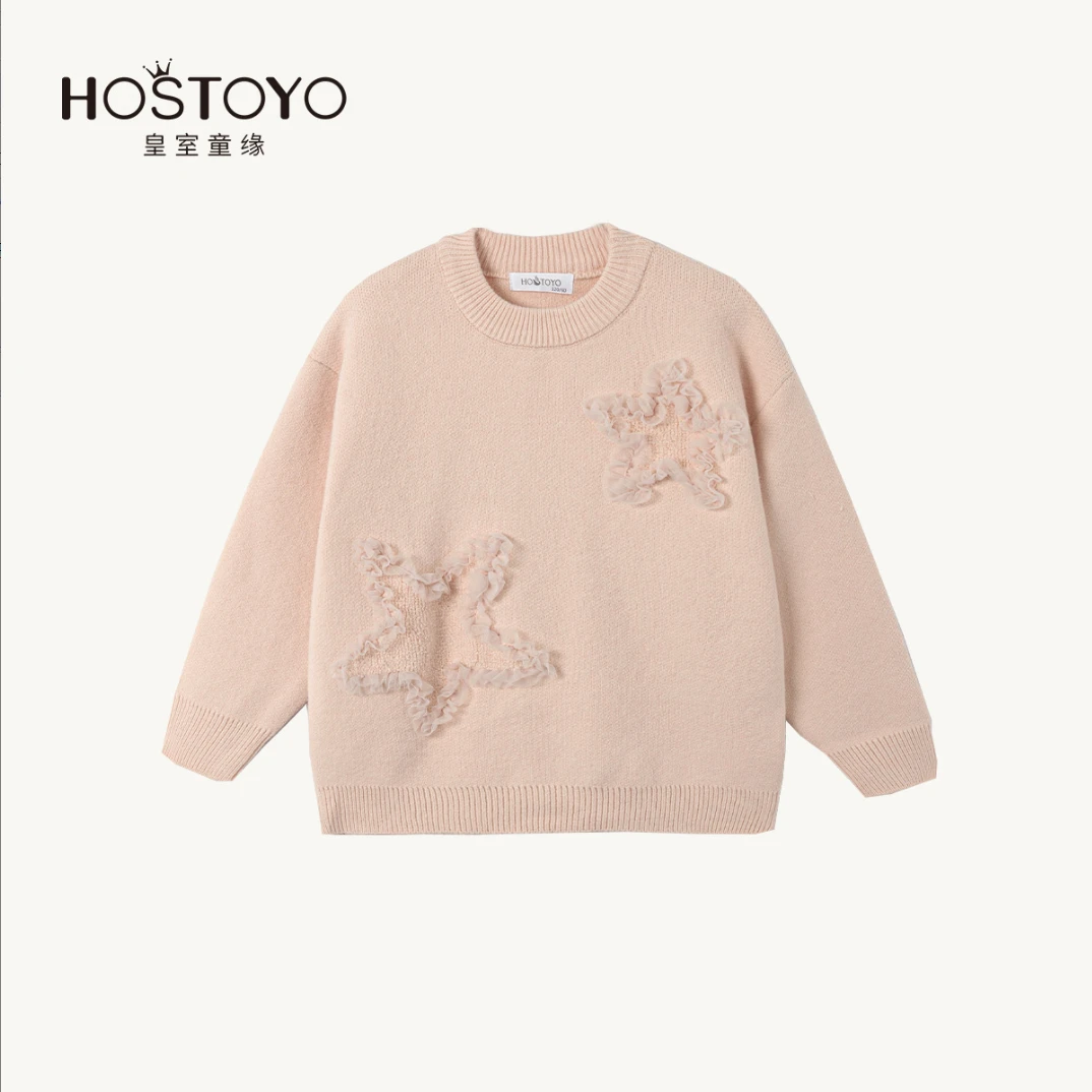 皇室童缘【官方自播】女童毛衣冬季新款洋气网纱五角星上衣中大童