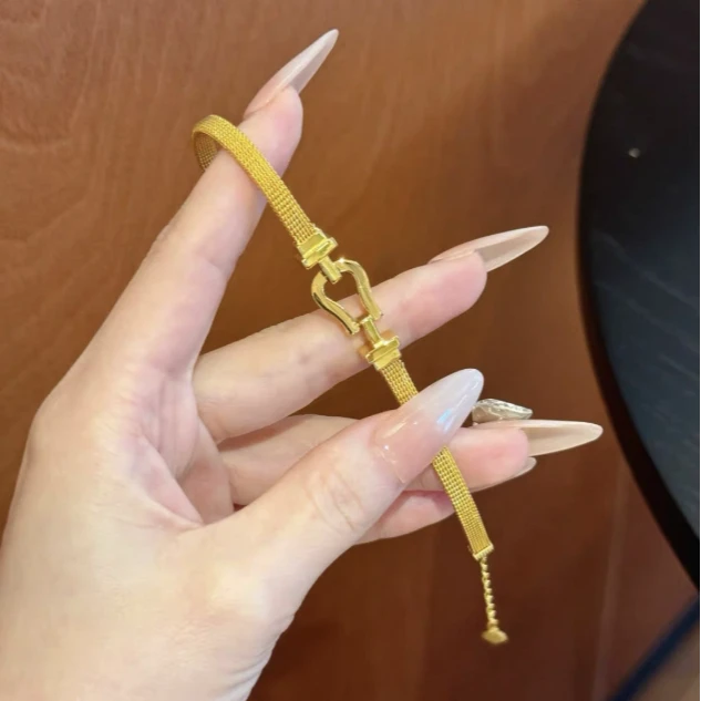 足银手链 【马蹄扣手链】意大利轻奢马蹄扣手链腕带手环手链亮面款