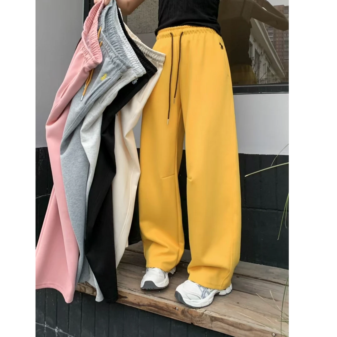 【运费补贴】春薄款小马刺绣弯刀卫裤女宽松慵懒风香蕉裤抽绳设计