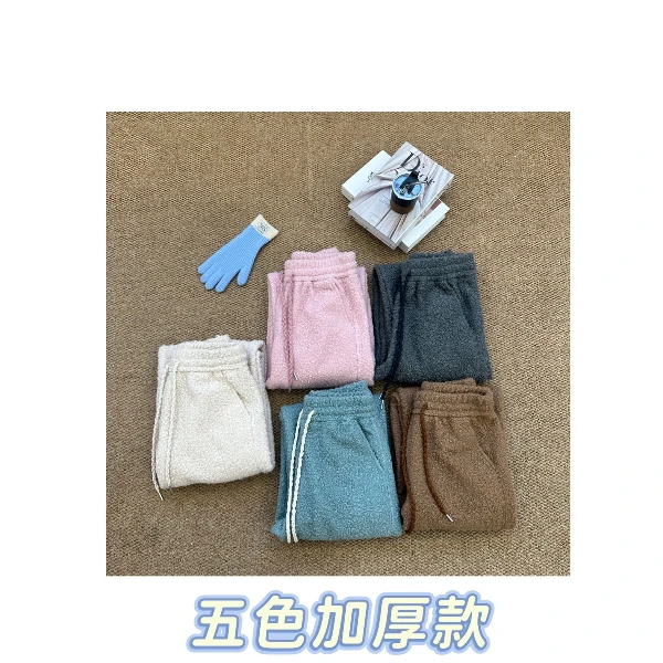 e*g*g直筒裤加绒加厚款秋冬保暖羊毛休闲裤抽绳时尚阔腿裤卫裤