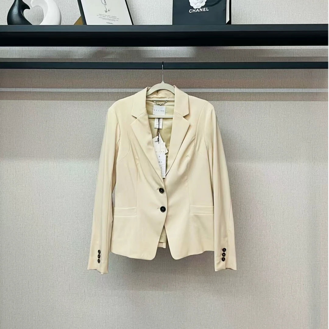 99新 Celine/思琳 Celine/思琳/米色真丝西装/f38/编号391