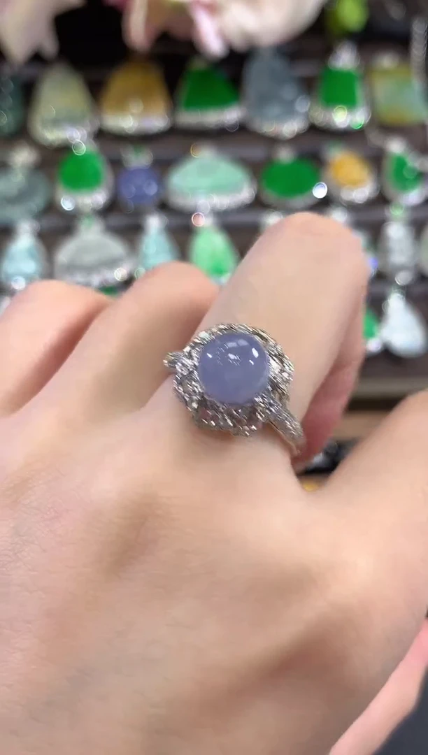 18K金镶嵌戒指翡翠c45 紫货有色差