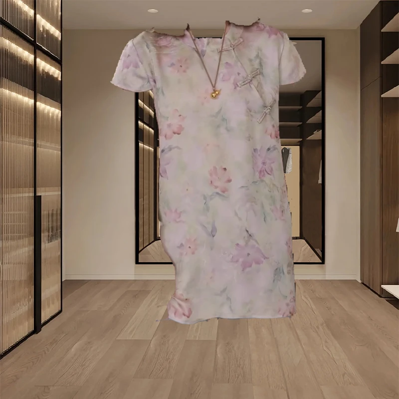 2025年夏季新款新中式国风盘扣提花中长款短袖衬衫女百搭潮流上衣