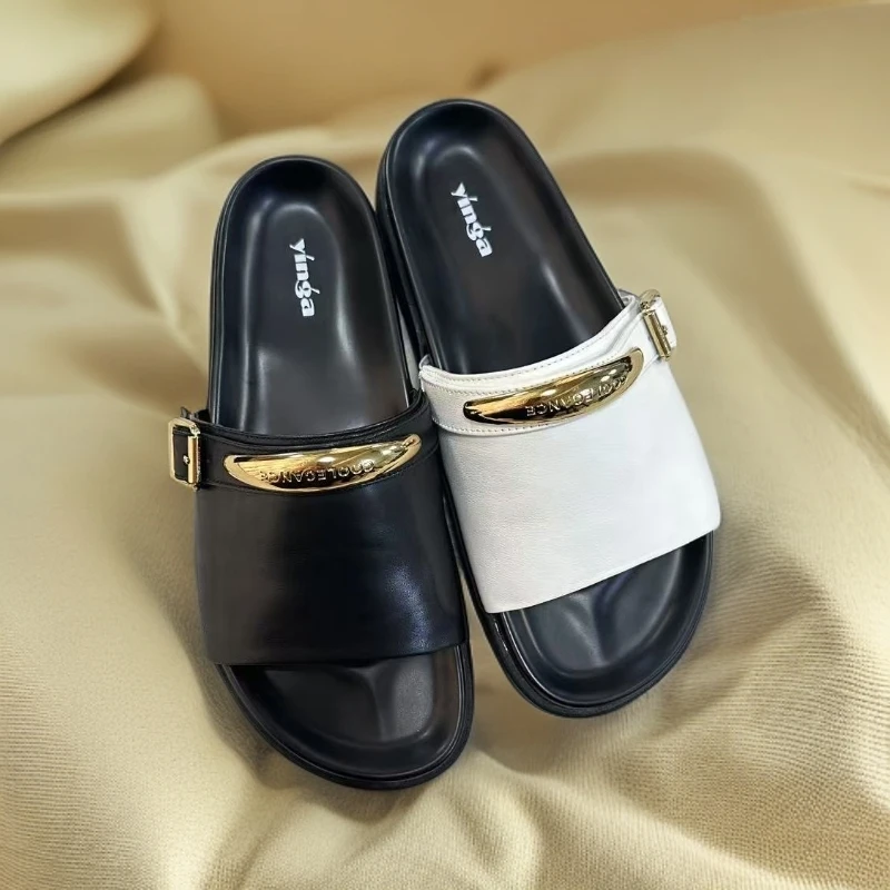 【甄熙】338-33手工女托鞋舒适黑色白色时尚百搭夏季女士经典沙滩