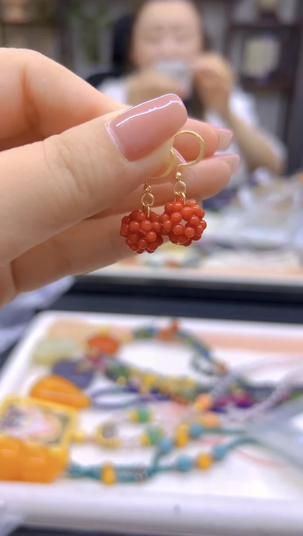 玛瑙/玉髓耳饰14K金镶嵌E102