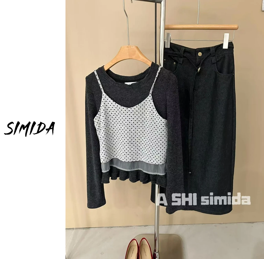 SIMIDA诗觅   韩系波点吊带+打底两件套