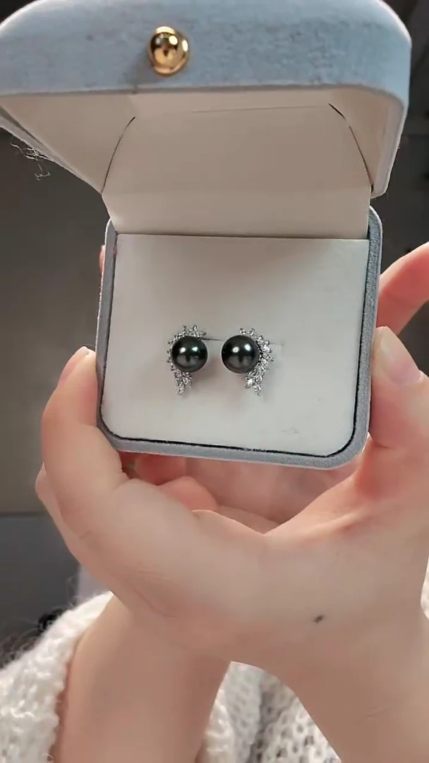 【闪购商品】海水珍珠耳饰银S925镶嵌大溪地天使之翼耳环