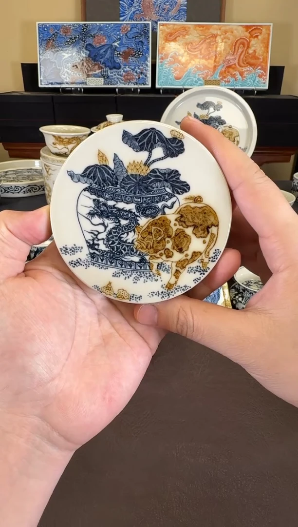 二号釉猪猪龙缸盖置