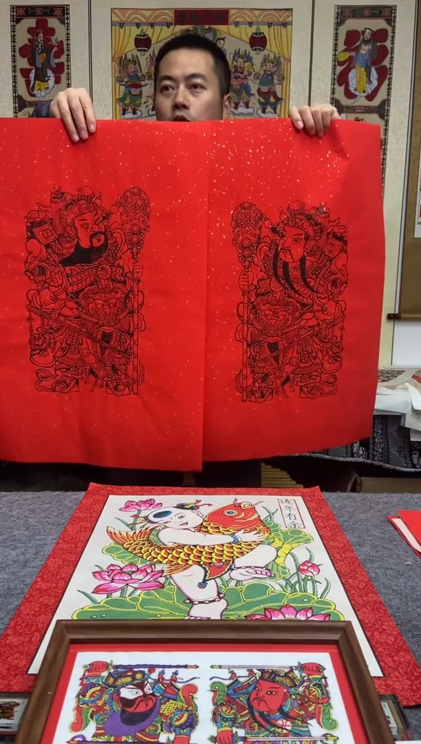 40*60红纸墨线神荼郁垒画心