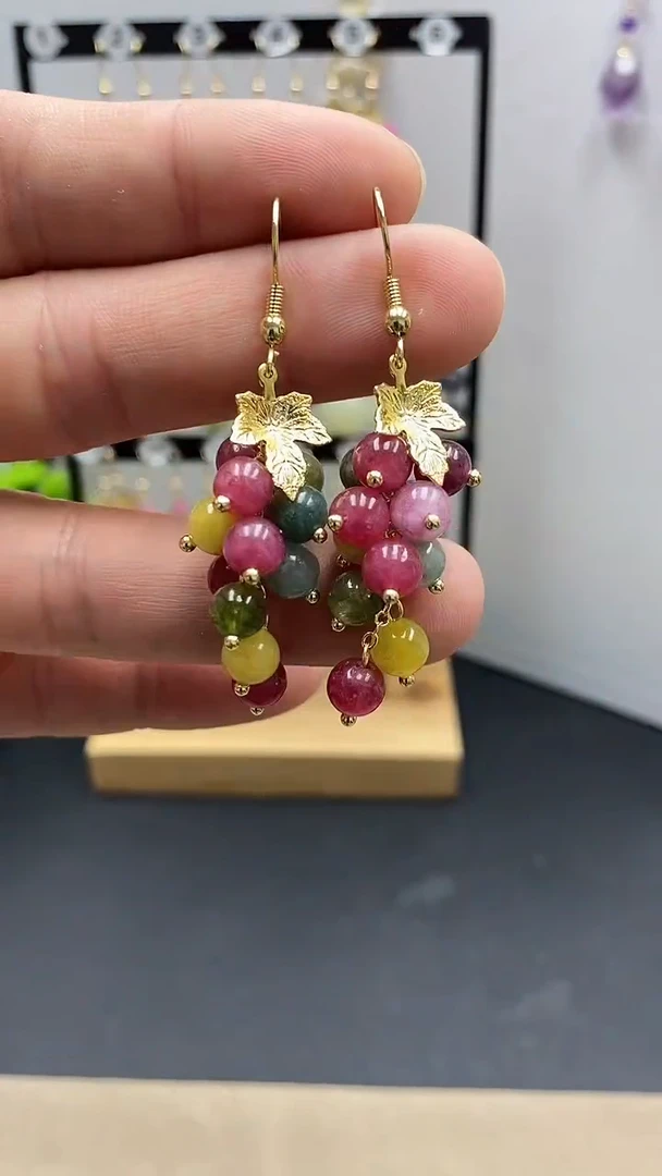 【闪购商品】碧玺耳饰银S925镀金镶嵌尺寸6mm葡萄03