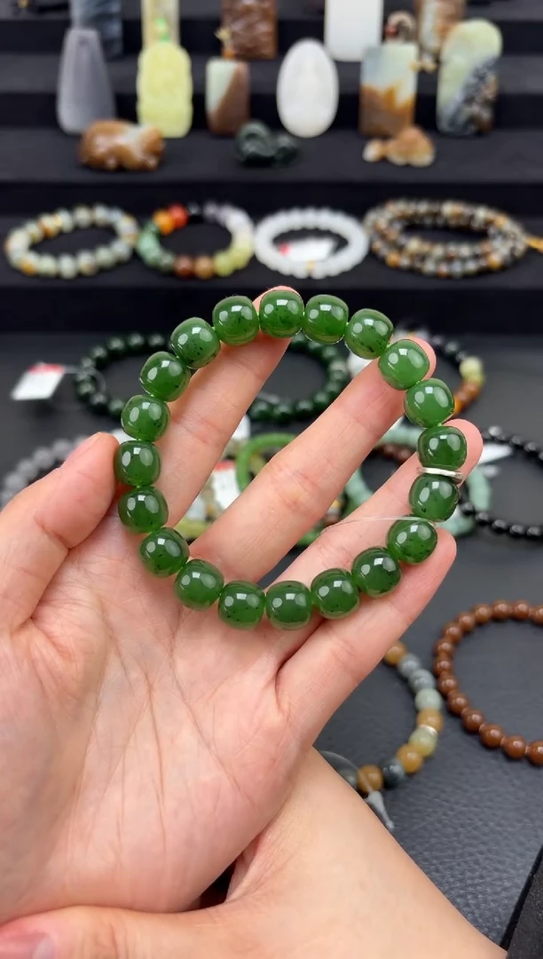 未镶嵌和田玉挂件11mm碧玉老型手串