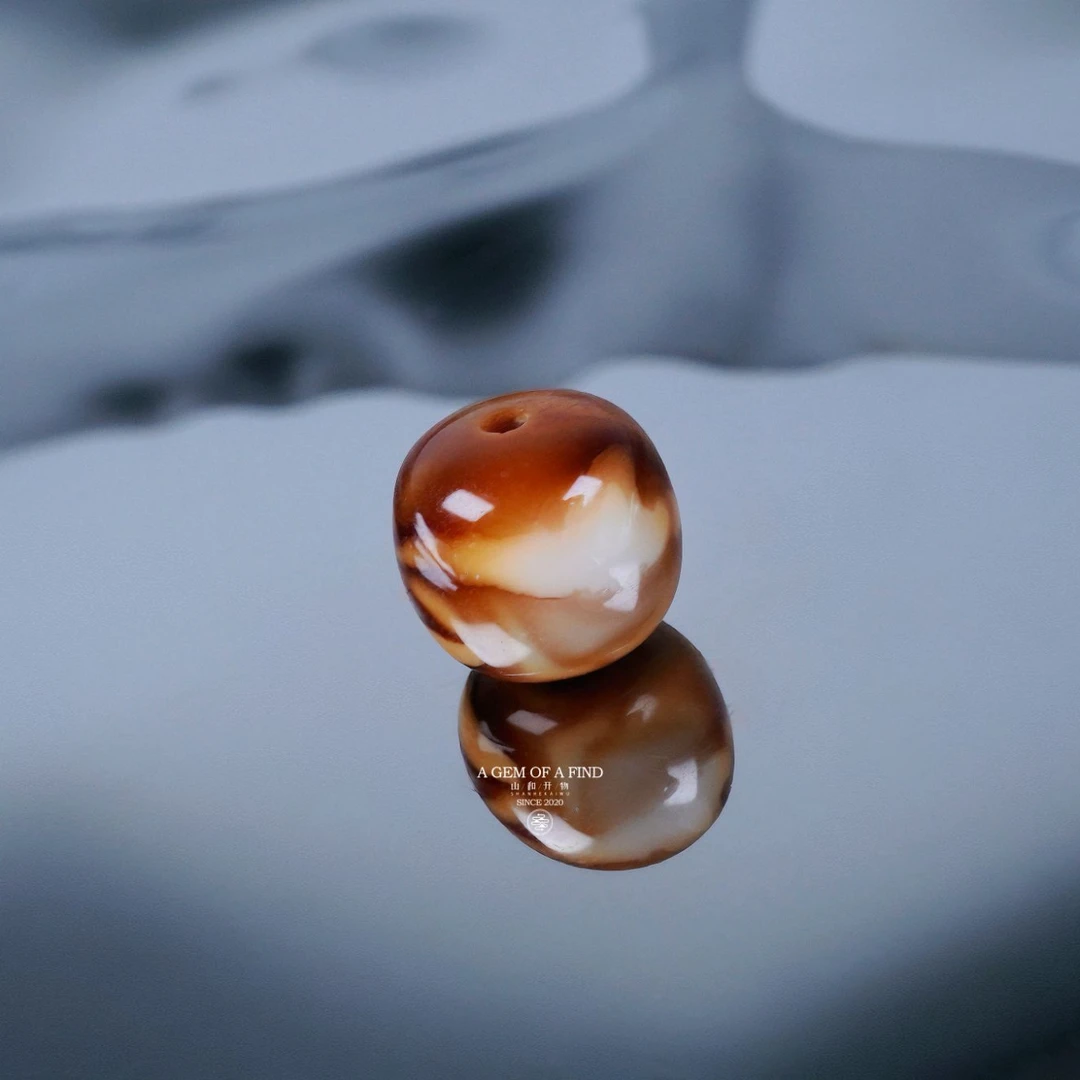 山和开物｜8.5mm红白沁色妖花顺纹一线老型文玩配饰 天然琥珀蜜蜡