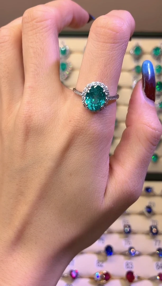 2碧玺（处理） 无品牌 925银 轻奢女神款霓虹电光蓝系列