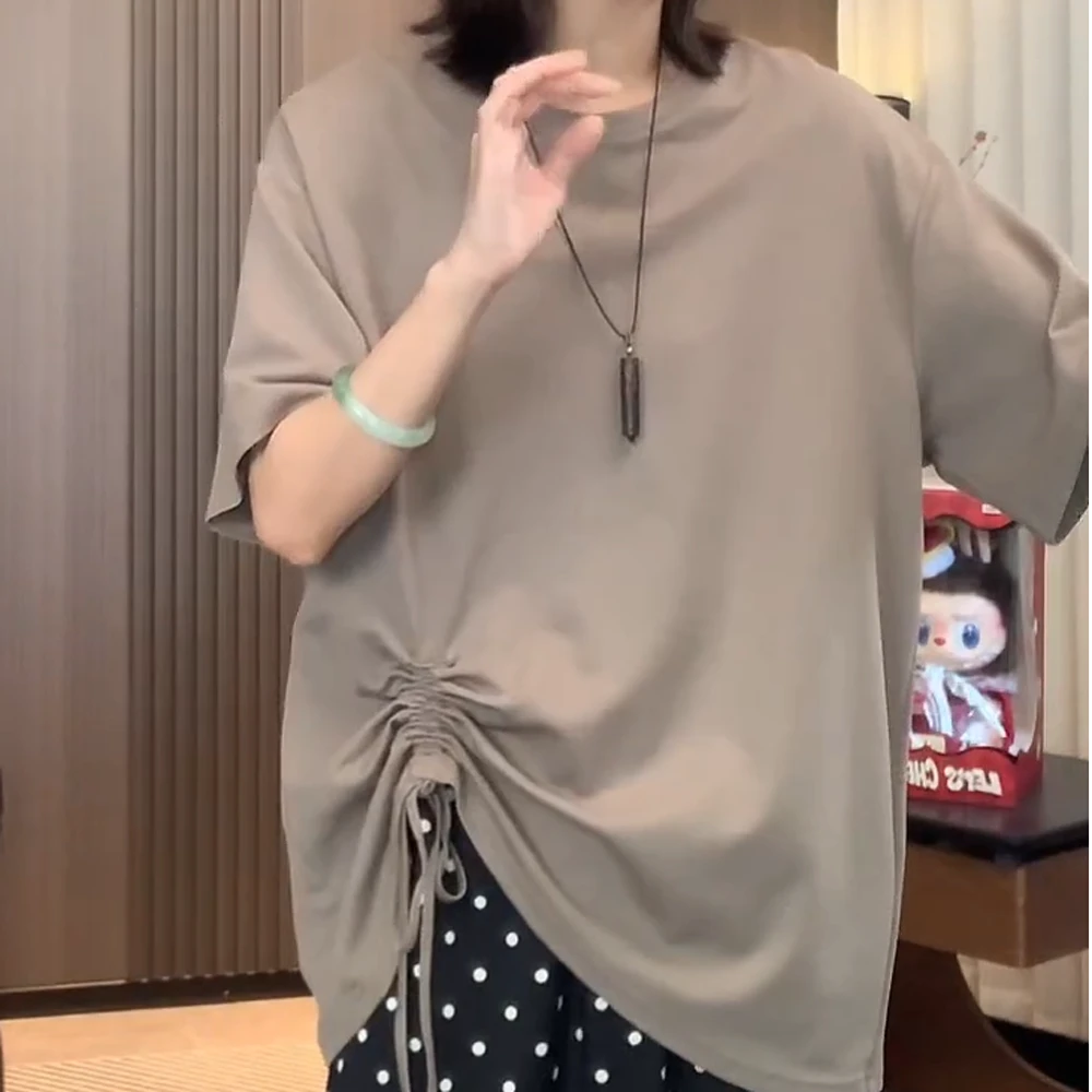 【不规则绑带T】设计感短袖T恤百搭休闲上衣老钱风松弛感女装C5450