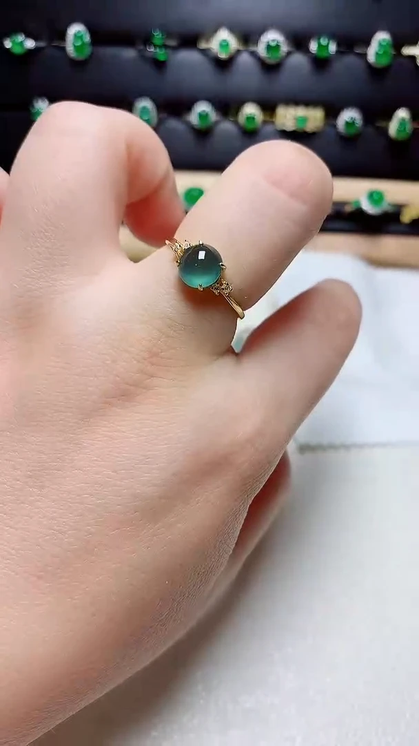 翡翠戒指银S925镶嵌天然翡翠s925银镶嵌