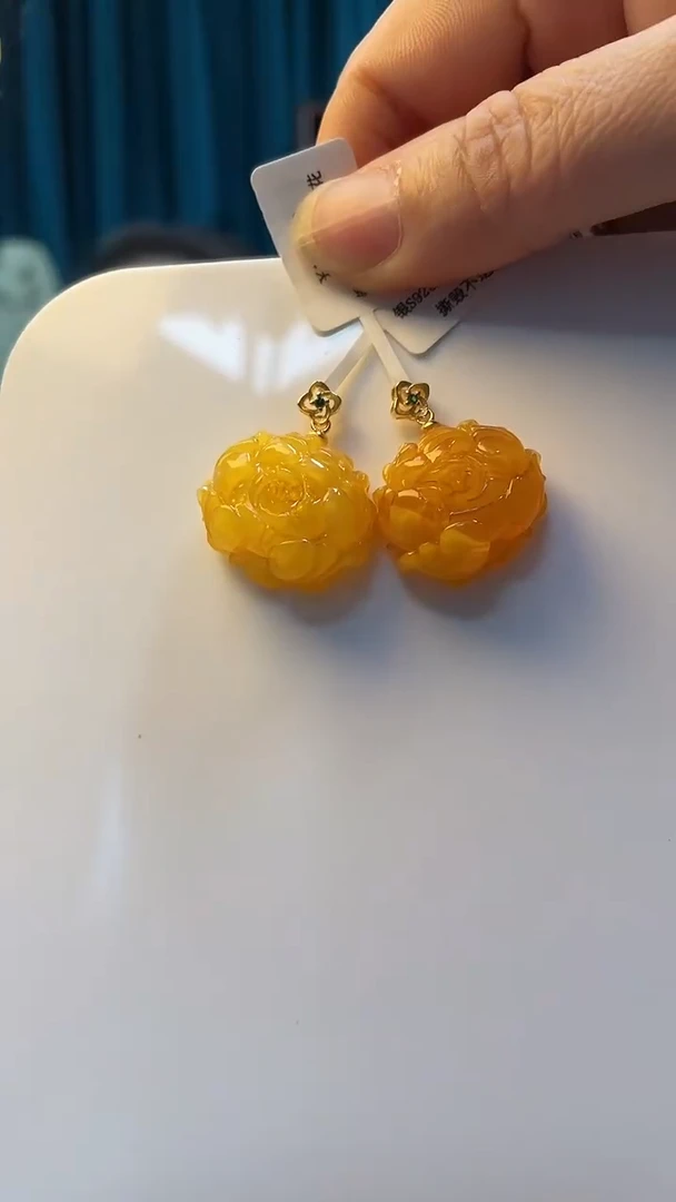 银S925镶嵌吊坠(不含链)蜜蜡蜜蜡牡丹花套装（多样性只发其一）