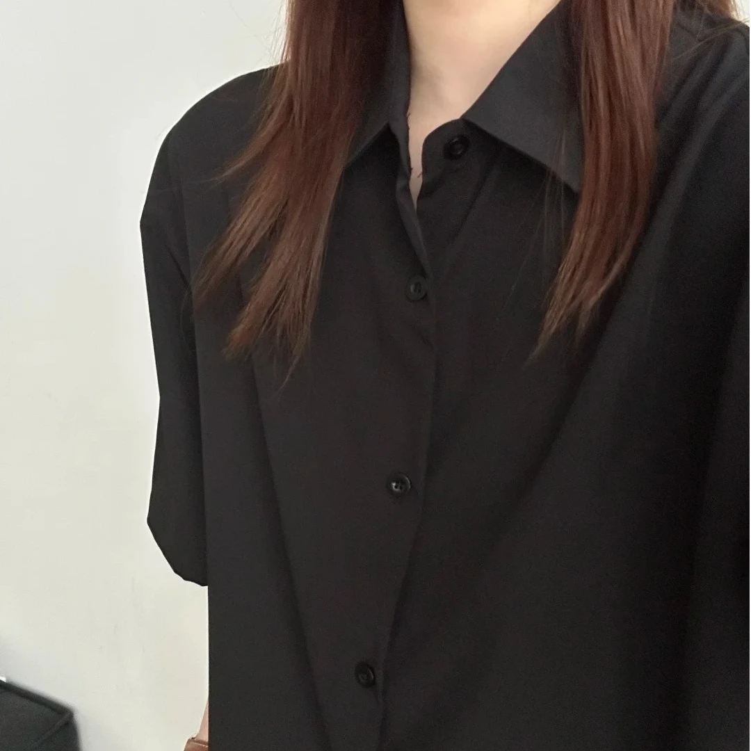夏季冰感新款黑高级男款衬衫透气禁欲系打底衫情侣爆款衬衣休闲