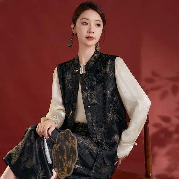 CHEN HENG 100%桑蚕丝春秋新款醋酸提花外搭江减龄马甲62497856