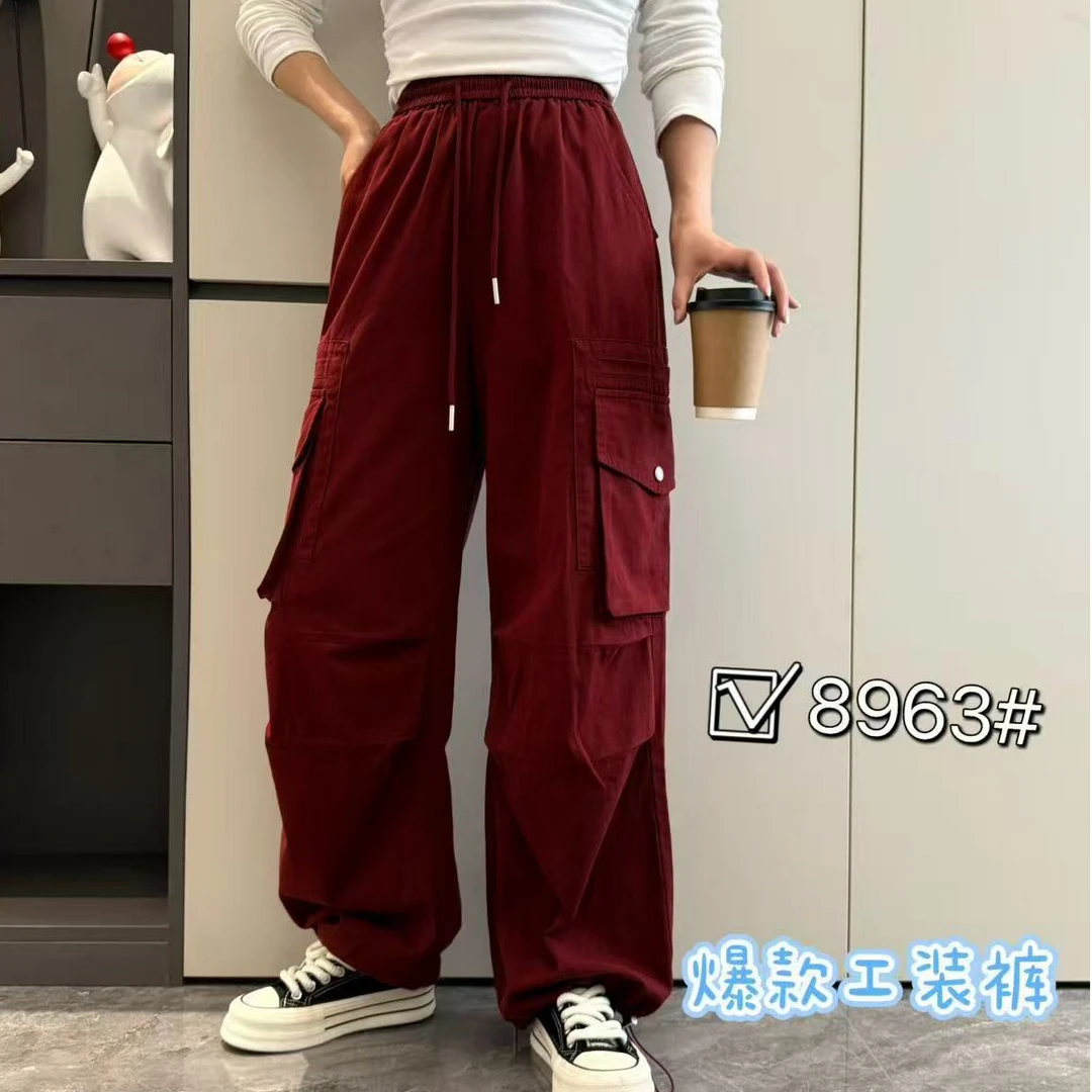 工装裤女秋季新款高腰显瘦直筒休闲阔腿裤#8963