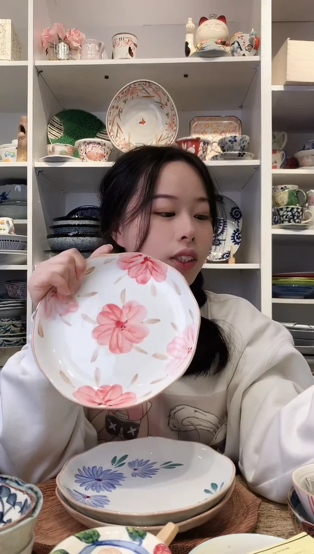 陶瓷【清仓】美浓烧花卉圆盘19.5cm