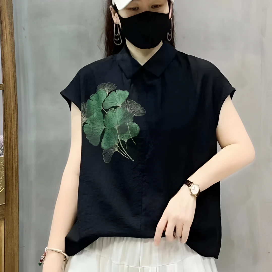 2212【夏季两面穿】新款时尚印花短袖宽松减龄百搭显瘦上衣