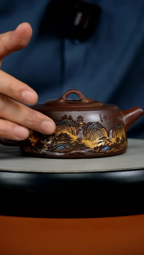 茶壶紫砂陈景明紫龙血彩绘井栏260CC