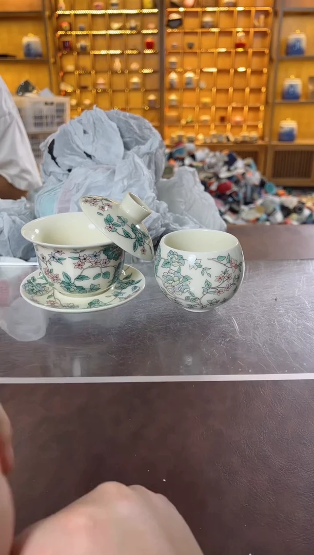 瓷片鸣盏居11111111山茶花盖碗+主人杯
