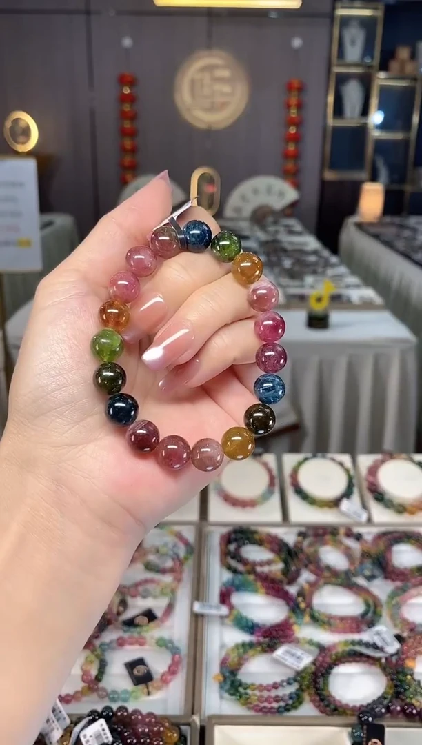 未镶嵌冰透体老矿碧玺彩虹单圈手串10mm+碧玺hon多样性发一条