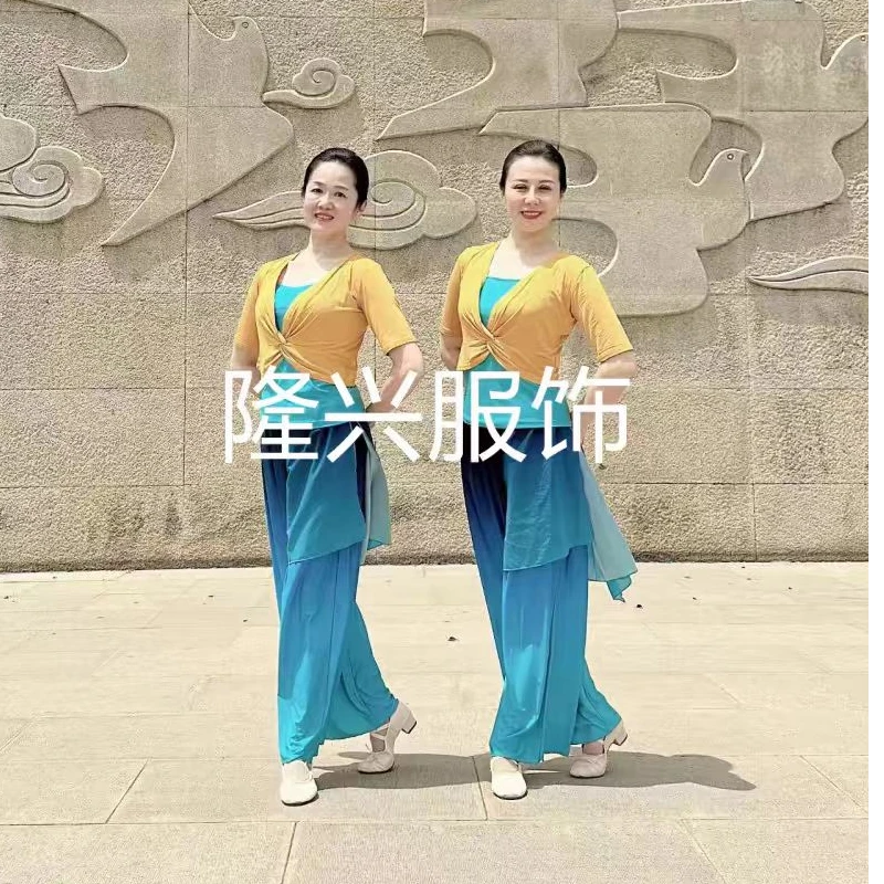 茶香夜雨同款2023新款古典舞大扇舞中国舞渐变色飘逸练功服