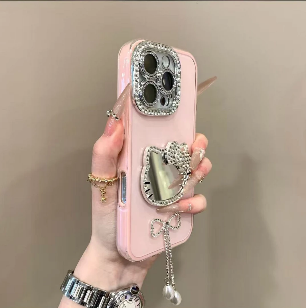 轻奢水钻流苏适用苹果16promax手机壳iPhone15猫咪镜子14新款13女