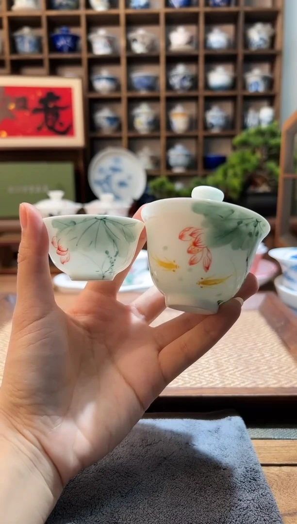 【闪购商品】五彩荷花迷你盖碗+五彩荷花客杯