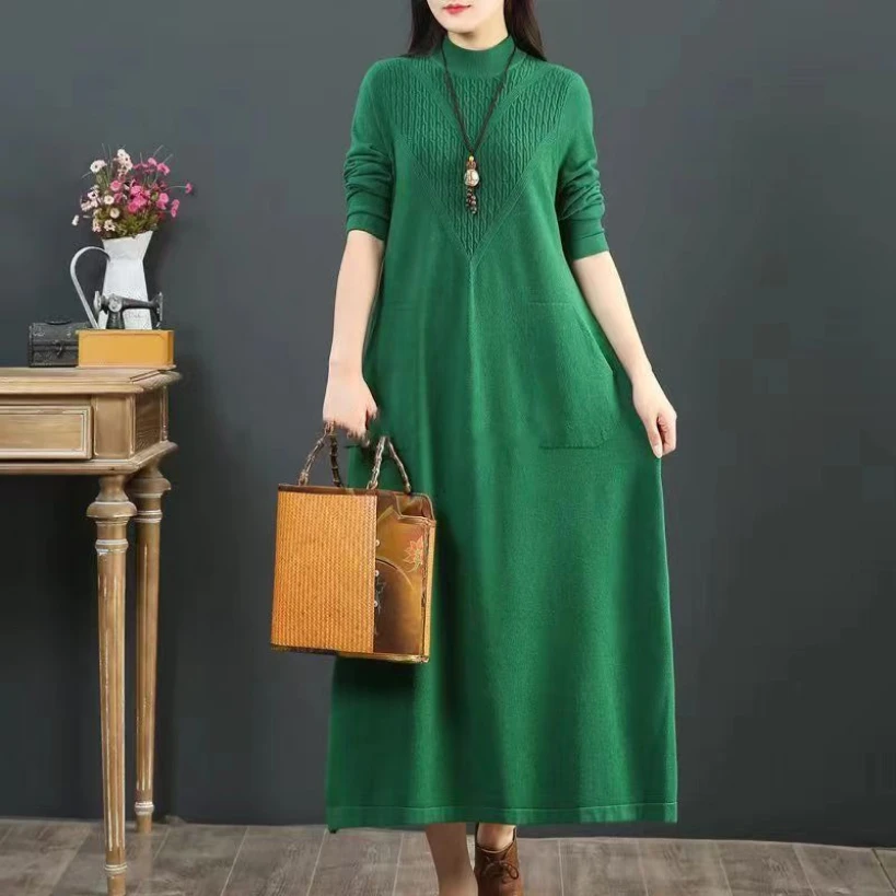 春秋冬新款818针织连衣裙中长款长袖气质宽松时尚连衣裙长袖气质