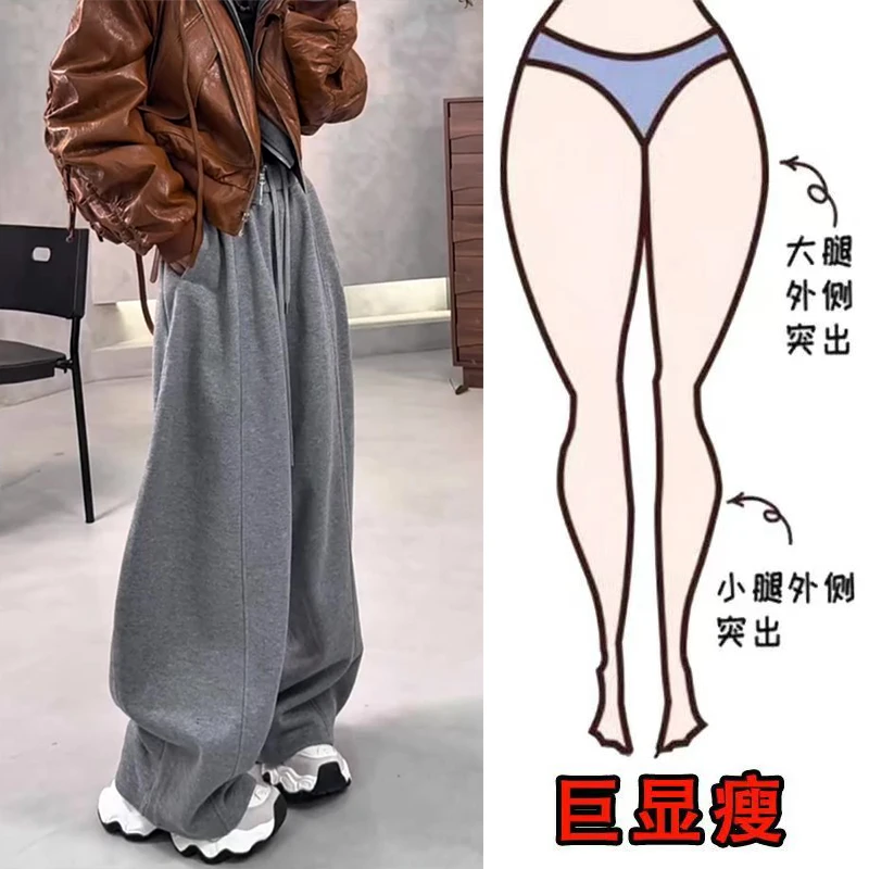 冬季新款韩系时尚加绒简约百搭运动风遮肉显瘦高腰宽松阔腿弯刀裤