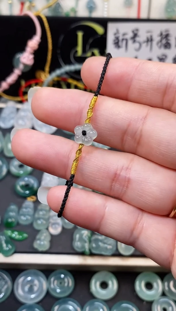 散珠翡翠小花手绳  手围15