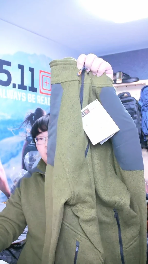 瑕疵品72407全拉链抓绒衣L码绿色