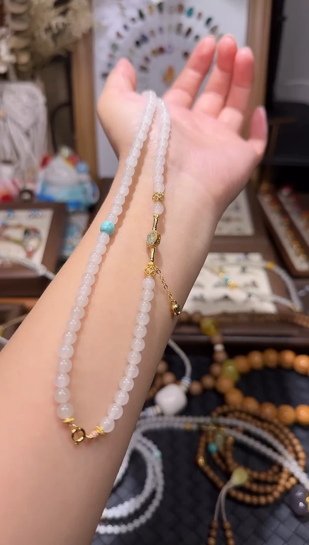 天然辰砂和田玉珠链