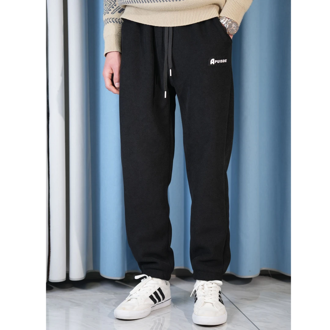 宝石格面料加绒卫裤休闲裤男款男士加绒百搭直筒加绒百搭宽松秋冬