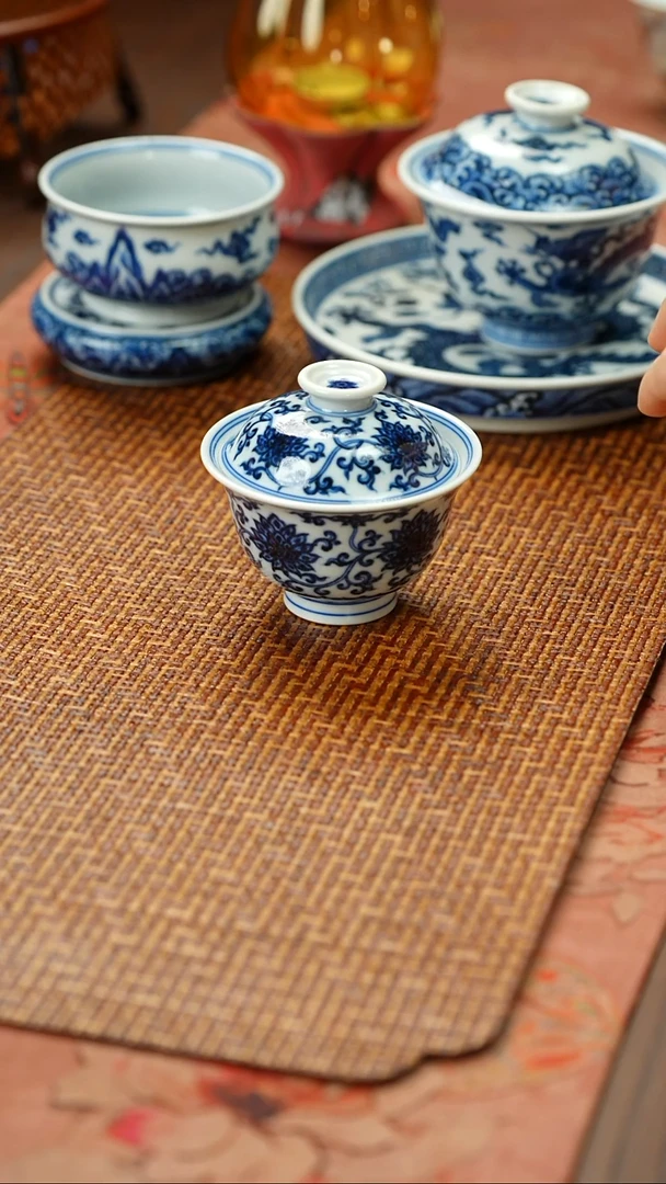 摆件刘建锋窑青花缠枝盖碗买买买买