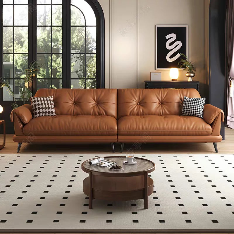 皮艺沙发客厅简约沙发别墅家用皮艺客厅极简三人位双人皮沙发皮质