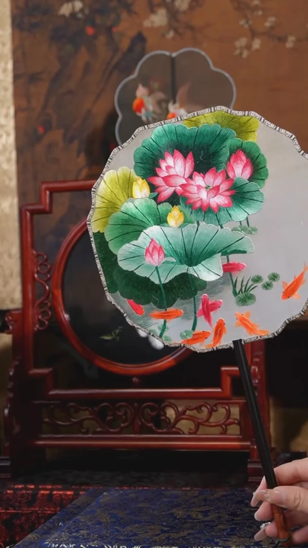 刺绣团扇-双面绣花非遗
