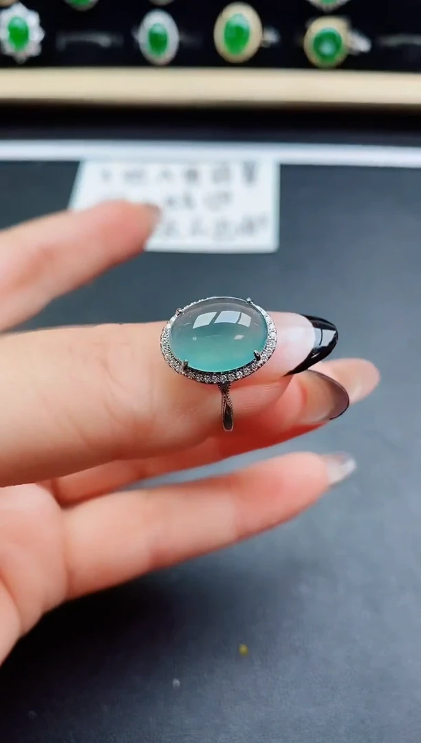 翡翠戒指银S925镶嵌50800