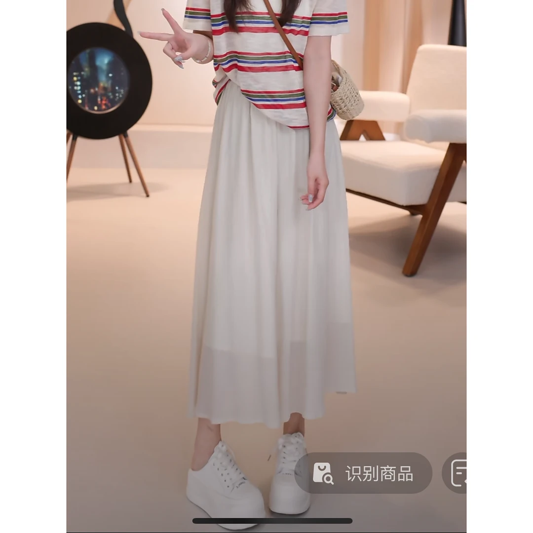 C04101夏季新款温柔风宽松垂感松紧腰阔腿裤裙休闲裤