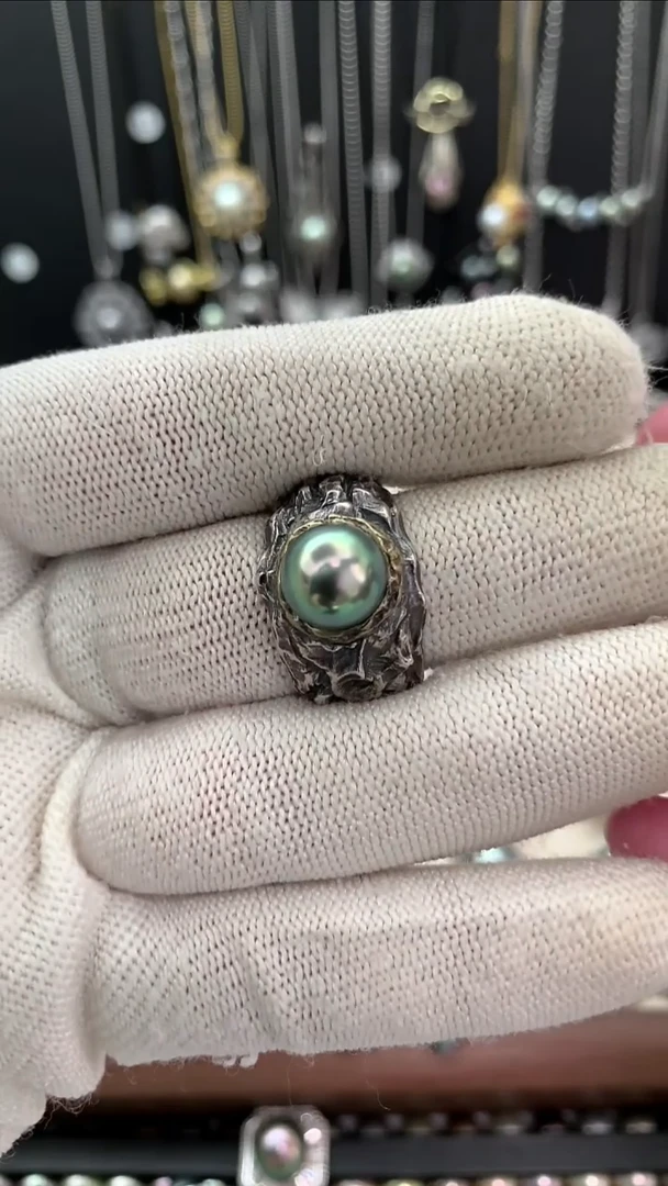 银S925镶嵌戒指海水珍珠大溪地珍珠戒指