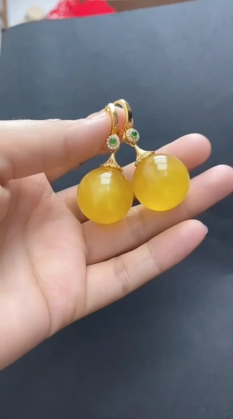 【闪购商品】琥珀裸石银S925镶嵌蜜蜡耳坠